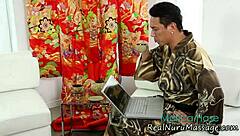 cute asian babe's nuru massage teases petite body