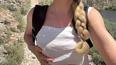 Narrative of cute girl stripping naked in jungle for natural body reveal