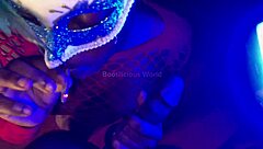 Teen pornstar, suck those two massive big black cocks while stripping and dancing your big ass for double the cum!