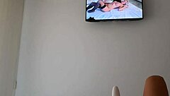 Milf fingers pussy watching own lesbian porn pov