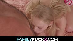 Braylin Bailey eyes stepbro till he pounds her petite blonde pussy cowgirl. Deepthroat cumshot follows