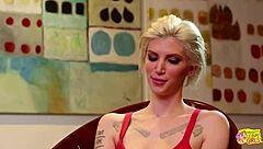 Two horny brunette lesbians fuck blonde babe doggystyle hard