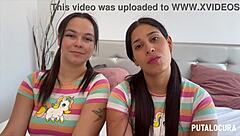 Torbe lines up two sexy colombian babes Melisa tetona and Natalie for a wild bedroom threesome swallowing his load.