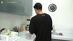 Melanie Caceres fucks best friend in kitchen while husband watches