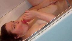 Gloria Dildos Fat Pussy In Steamy Bathtub Retro
