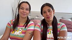 Torbe lines up two sexy colombian babes Melisa tetona and Natalie for a wild bedroom threesome swallowing his load.