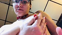 dis brunette milf glasses lactates milk all over