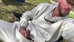 early morning outside, licking cum off wife's pussy then bts reveal