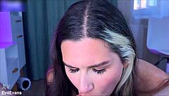 you watch close as this pretty teen slut licks balls and deepthroats daddy's cock slow.