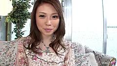 japanese teen tries first sperm taste in uncensored cim blowjob casting 😍 vibrator clit play hits orgasm!