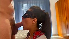 horny latina student deepthroats cock closeup and swallows hot cumshot