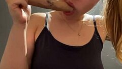 Slim blonde sucks big cock sexy public blowjob outdoors