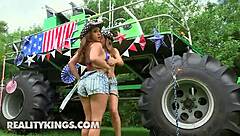 Dillion Carter and Maria Jade get cum-drenched big natural tits July 4th