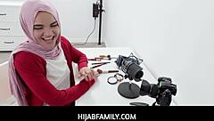 Hijabfamily Arab Teen Naudi Nala Begs Stepbro for Loan with Deepthroat Sex Doll Action
