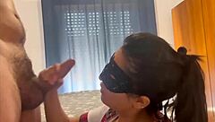 horny latina student deepthroats cock closeup and swallows hot cumshot