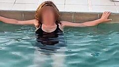 beautiful stepmom flashes her huge tits at pool craves cock in public