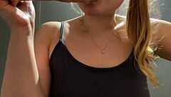 Slim blonde sucks big cock sexy public blowjob outdoors