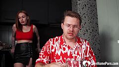 we dive into naughty redhead roleplay with big tits handjob and shaved pussy action