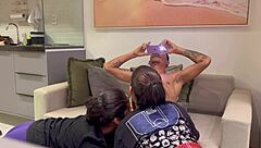 namorada brings twin meia irma gemea for big cock threesome fuck