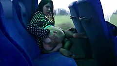 Curvy milf lifts skirt on bus, tempts stranger with juicy pussy peek.