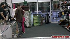 hidden cam catches ebony babe sucking monster cock then pounded by pawn guy