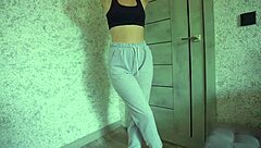 yoga teen fuck doll pisses desperation in sweatpants clit tease