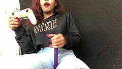 hey this ebony girl multitasks gaming while teasing her spots down there