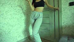 yoga teen fuck doll pisses desperation in sweatpants clit tease