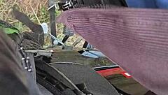 dick flashed outdoors with handjob orgasm as ladies watch from afar