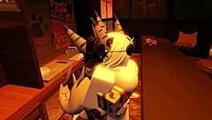 Shark girl furry gets wild solo fun in roblox bedroom play