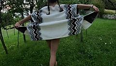 I'm walking outdoors stripping 'cause my pussy's too excited wet