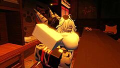 Shark girl furry gets wild solo fun in roblox bedroom play