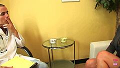 her fake tits bounce wild while banging doctor bent over in heels