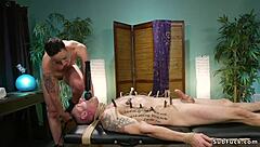 Masseuse Strap-On Pounds Bound Male Ass Hard