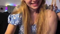 blonde teen bends over doggystyle fingering wet shaved pussy with big natural tits on webcam