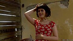 Dominant redhead lesbian straps on for kinky BDSM anal assfucking of bound choking Asian teen slave with whipping and submission deepthroat gagging