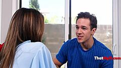 he dives deep into stepmom fucking while stepdad stays glued to his game downstairs