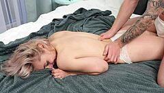 blonde cutie wakes roommate with deepthroat blowjob in dorm