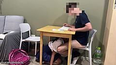 that cute 18yo thai teen student kneels under desk sucking her english teacher's throbbing cock hard