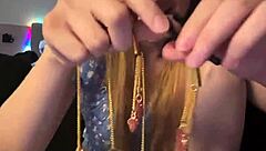 blonde teen bends over doggystyle fingering wet shaved pussy with big natural tits on webcam