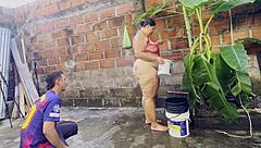 my neighbor sneaks into the garden bends me over his huge cock stretches my tight wet pussy rough outdoor