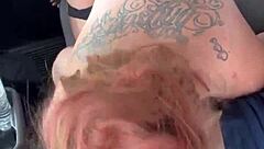 streetwalker slut with glasses deepthroats cock, swallows cum after mouth creampie