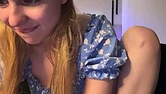 blonde teen bends over doggystyle fingering wet shaved pussy with big natural tits on webcam