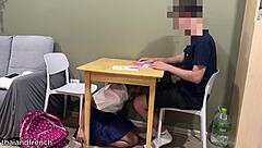 that cute 18yo thai teen student kneels under desk sucking her english teacher's throbbing cock hard