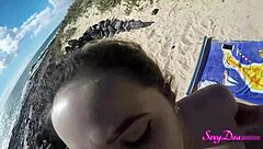 sizzling beach pov doggystyle with big ass shaking, tanned babe rides monster cock