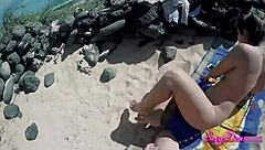 sizzling beach pov doggystyle with big ass shaking, tanned babe rides monster cock