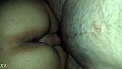 Thick milf ass cheeks spread wide for deep anal pounding on the bed.