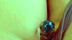 desi beauty shoves glass dildo deep in close-up wet play!