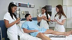 Naughty teen patient tempted by hospital doctors in steamy foursome