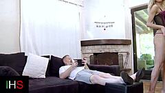 wanna see this hot shaved slut ride cock cowgirl on the sofa?